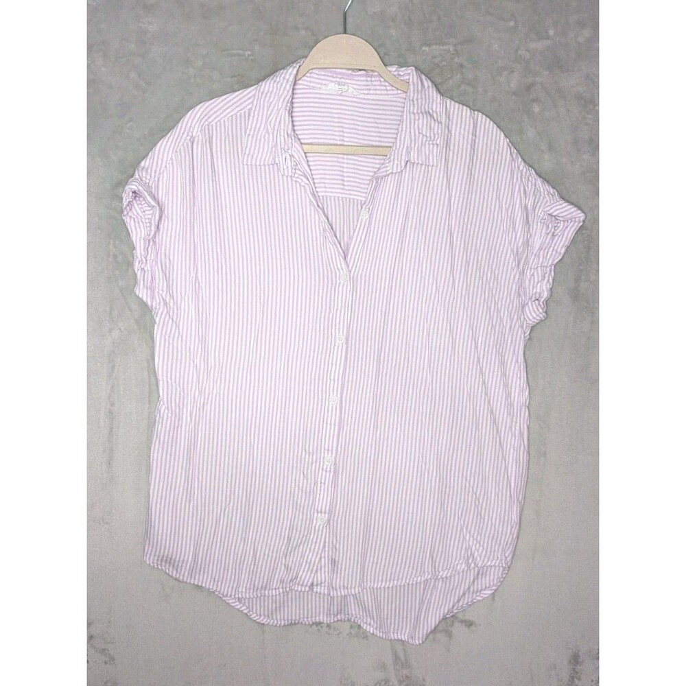 BeachLunchLounge Blouse Womens Size Medium Purple Striped Short Sleeve
